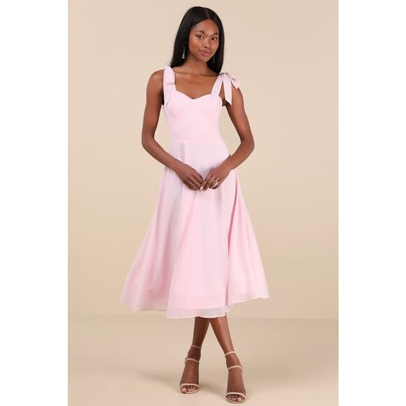 NWT Lulus Sophisticated Charisma Light Pink Tie-Strap A-Line Midi Dress Size S - Picture 1 of 9